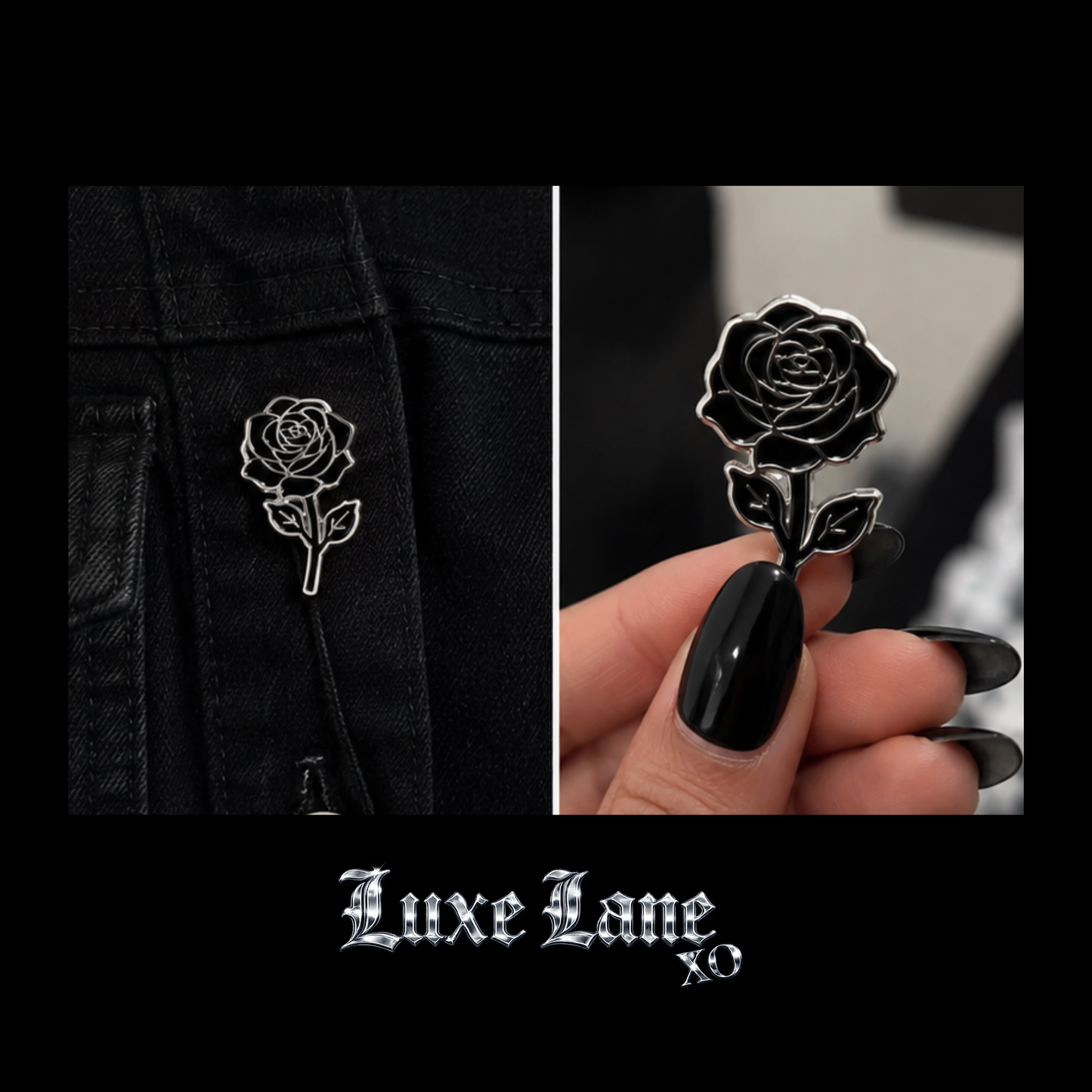 Luxe Rose Enamel Pin 🌹🖤
