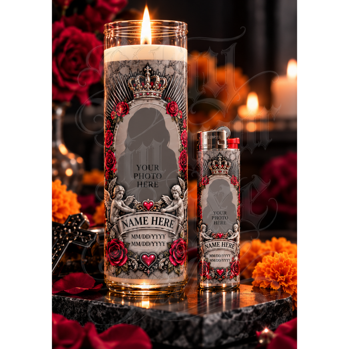 Custom Memorial Candle + Matching Lighter Set