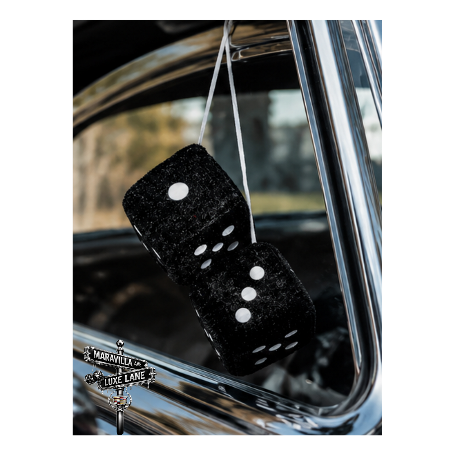 Black Fuzzy Dice Rearview Mirror Hanger