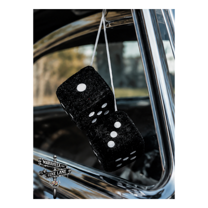 Black Fuzzy Dice Rearview Mirror Hanger