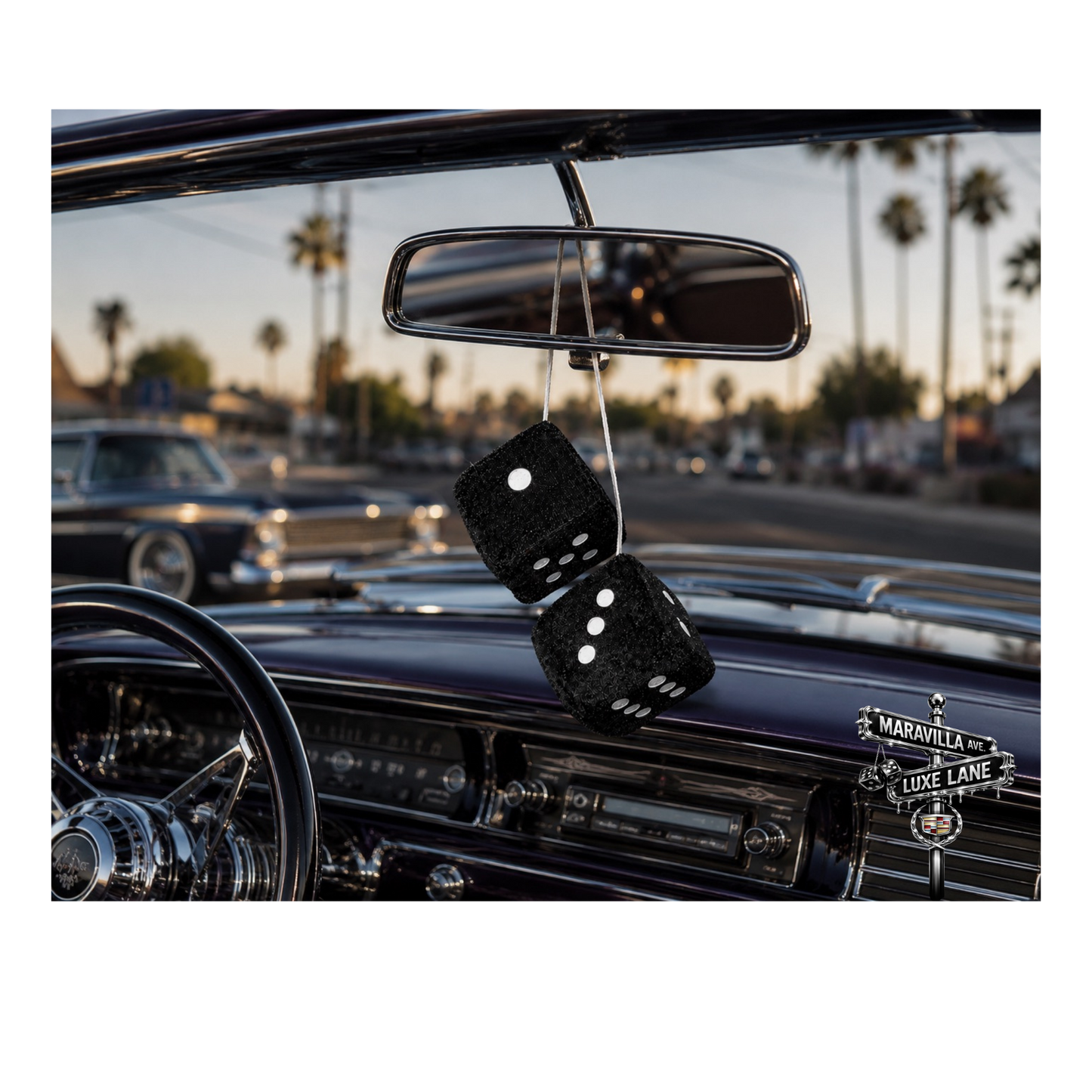 Black Fuzzy Dice Rearview Mirror Hanger