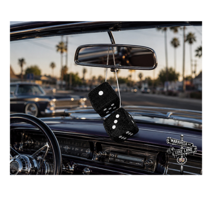 Black Fuzzy Dice Rearview Mirror Hanger